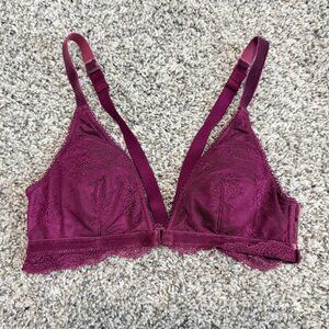 Victoria's Secret Burgundy Lace Front Close Triangle Bralette Bra Women's Size S